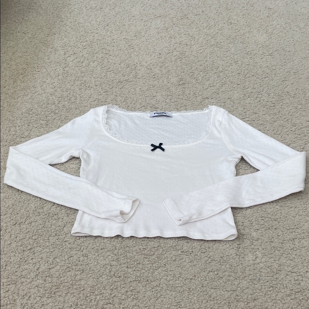 RSQ White Blouse Lace with Black Ribbon Accent M